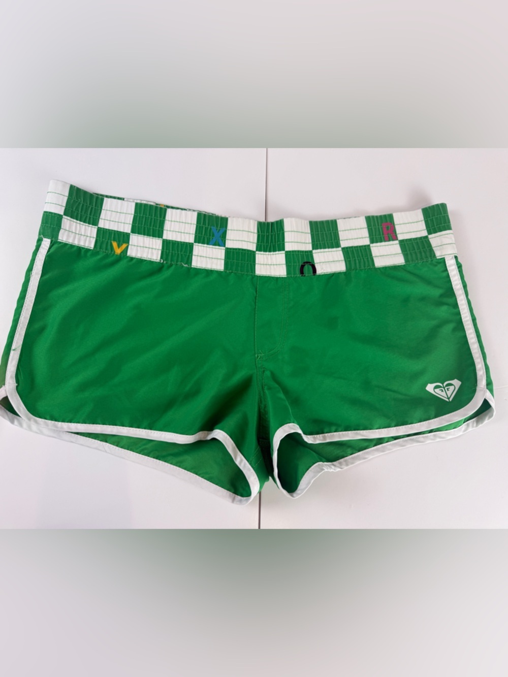 Roxy Green Board Shorts Size 13 Women’s Surf Beach Y2K Checker Waist